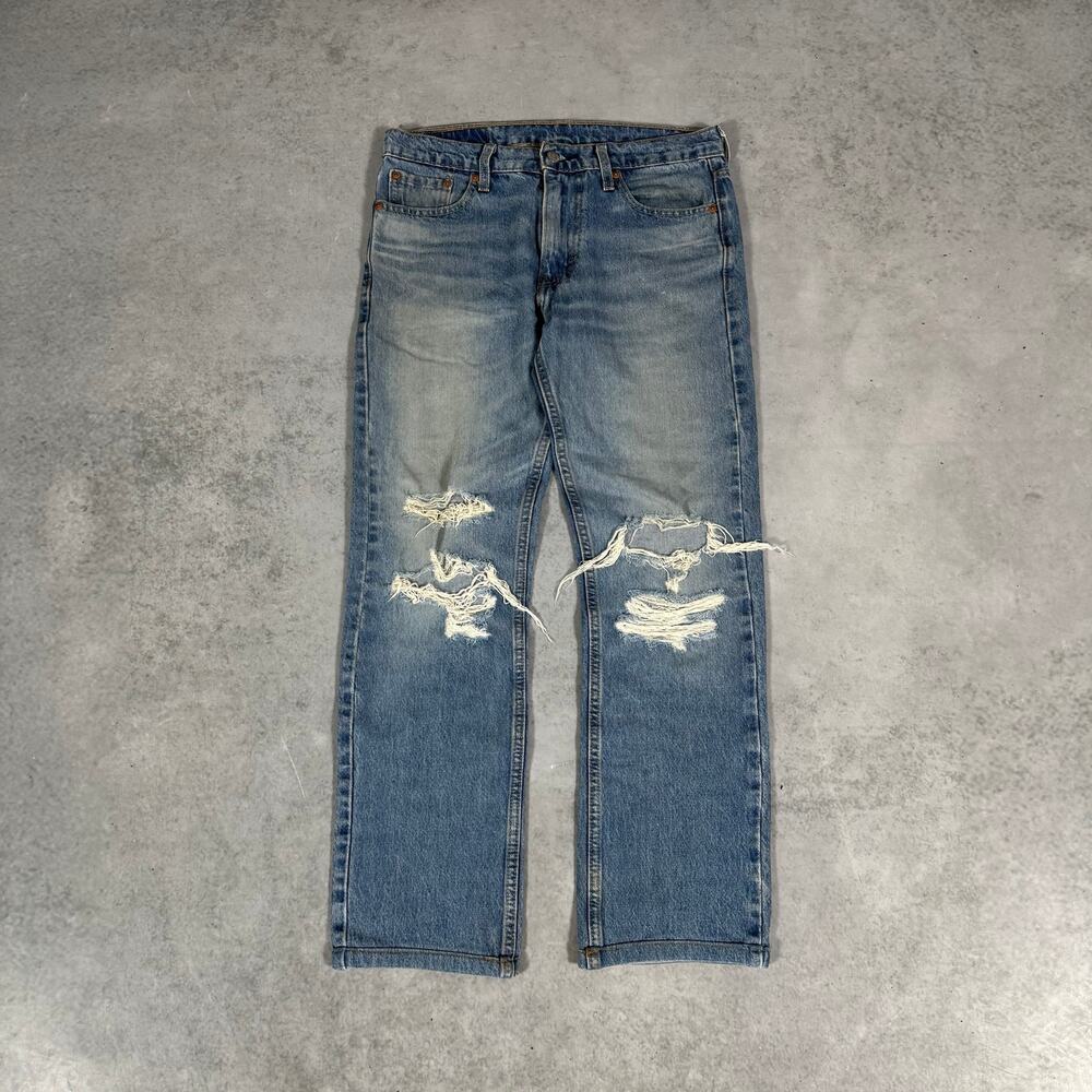 Levis 513 Slim Straight Jeans Medium Wash Distressed - Size: 30x32